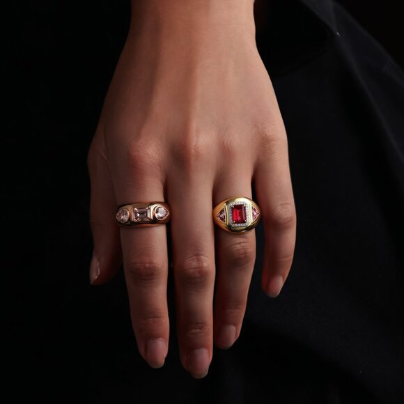 Tri-Stone Morganite 14K (or 18k upon request) Rose Gold Statement Ring - Picture 3 of 6